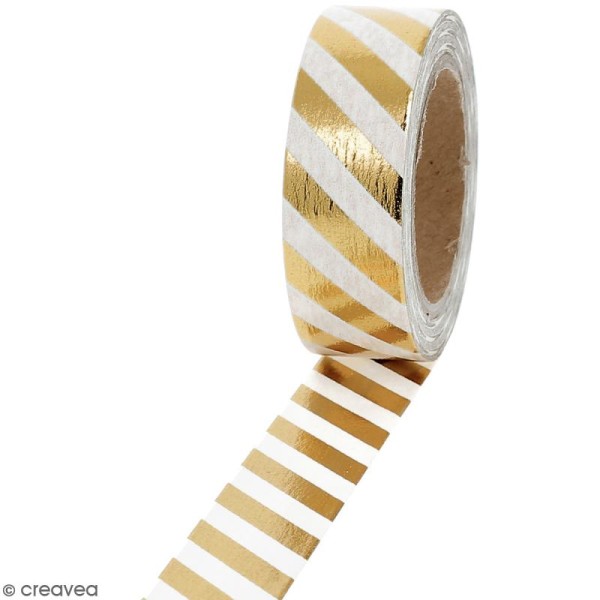 Masking tape Foil Lignes blanches et dorées - 1,5 cm x 10 m - Photo n°1