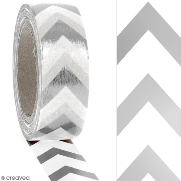 Masking tape Foil Chevrons gris argentés - 1,5 cm x 10 m - Photo n°2