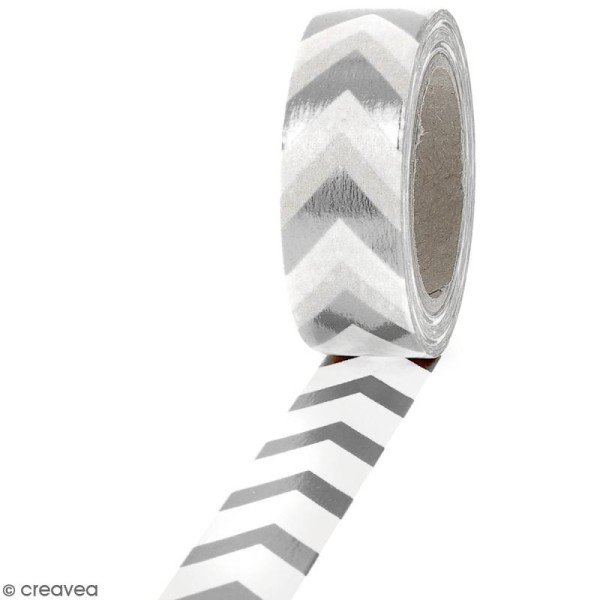 Masking tape Foil Chevrons gris argentés - 1,5 cm x 10 m - Photo n°1