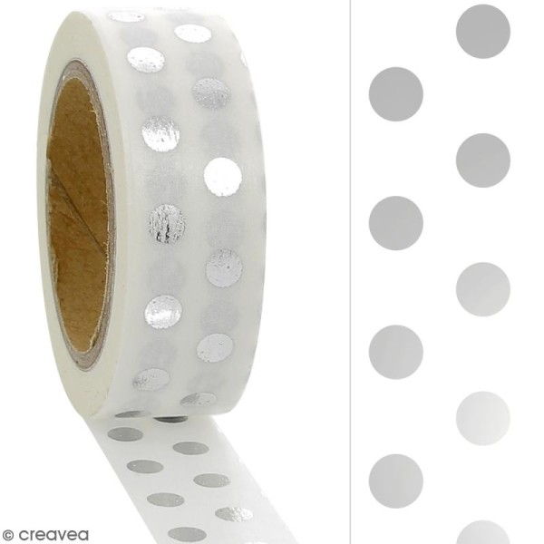 Masking tape Foil Pois gris argentés - 1,5 cm x 10 m - Photo n°2