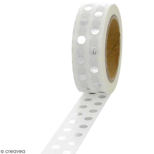 Masking tape Foil Pois gris argentés - 1,5 cm x 10 m - Photo n°1