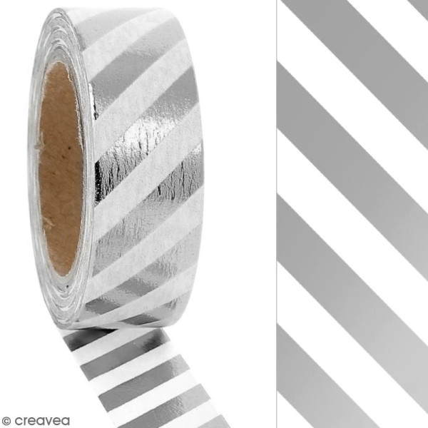 Masking tape Foil Lignes grises argentées et blanches - 1,5 cm x 10 m - Photo n°2