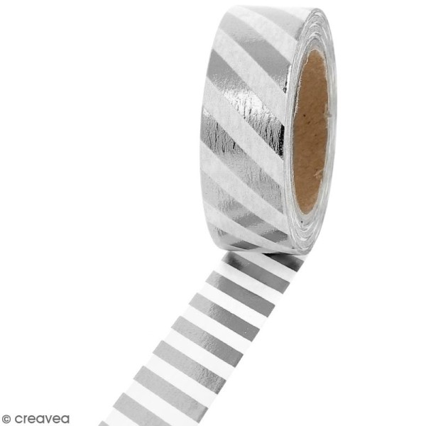 Masking tape Foil Lignes grises argentées et blanches - 1,5 cm x 10 m - Photo n°1