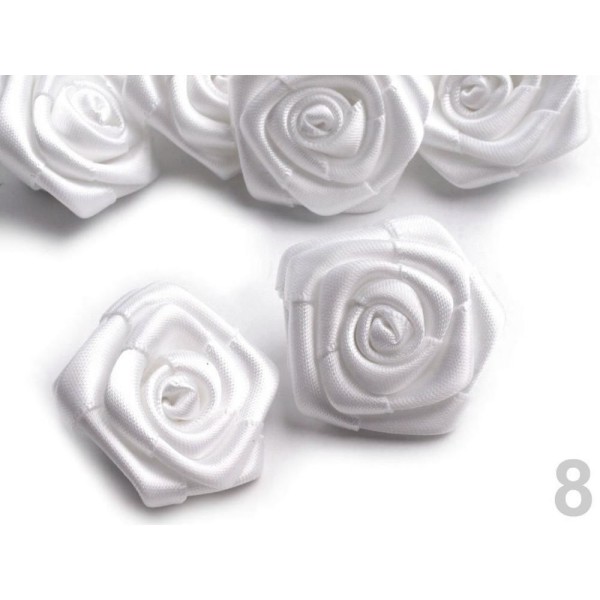 5pc 8 Off Blanc Satin Rose Ø30mm, Coudre-sur Appliques de Fleurs, de Vêtements, de Chaussures Décor - Photo n°1