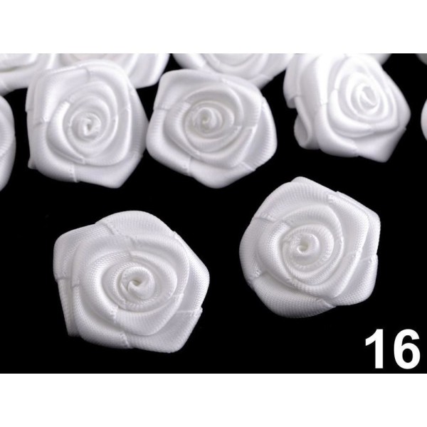 5pc 16 Blanc Satin Rose Ø30mm, Coudre-sur Appliques de Fleurs, de Vêtements, de Chaussures Décor Et - Photo n°1