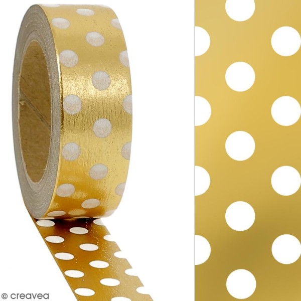 Masking tape Foil Pois blancs sur fond doré - 1,5 cm x 10 m - Photo n°2