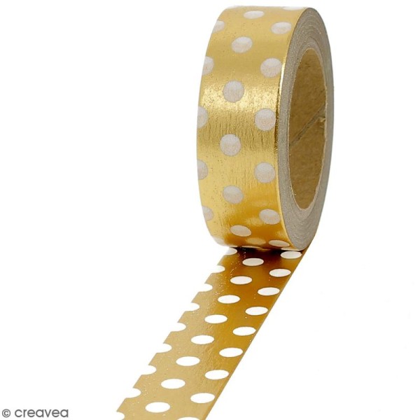 Masking tape Foil Pois blancs sur fond doré - 1,5 cm x 10 m - Photo n°1