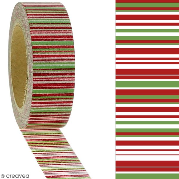 Masking tape Traits rouges et verts - 1,5 cm x 10 m - Photo n°2
