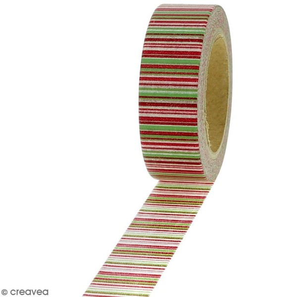Masking tape Traits rouges et verts - 1,5 cm x 10 m - Photo n°1