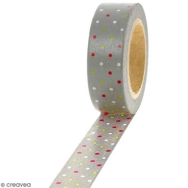 Masking tape Pois multicolores sur fond gris - 1,5 cm x 10 m - Photo n°1