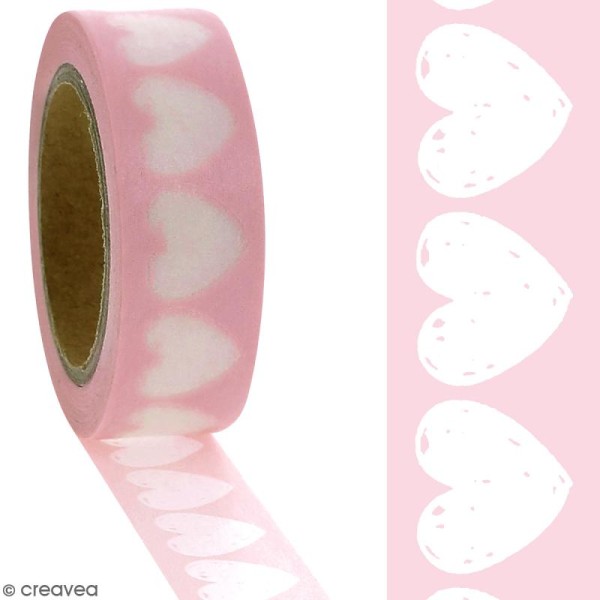 Masking tape Coeurs blancs sur fond rose - 1,5 cm x 10 m - Photo n°2