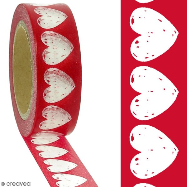 Masking tape Coeurs transparents sur fond rouge - 1,5 cm x 10 m - Photo n°2