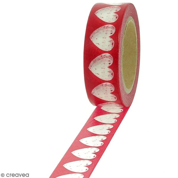 Masking tape Coeurs transparents sur fond rouge - 1,5 cm x 10 m - Photo n°1