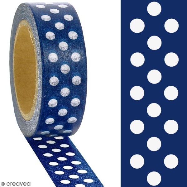 Masking tape Pois blancs sur fond bleu foncé - 1,5 cm x 10 m - Photo n°2