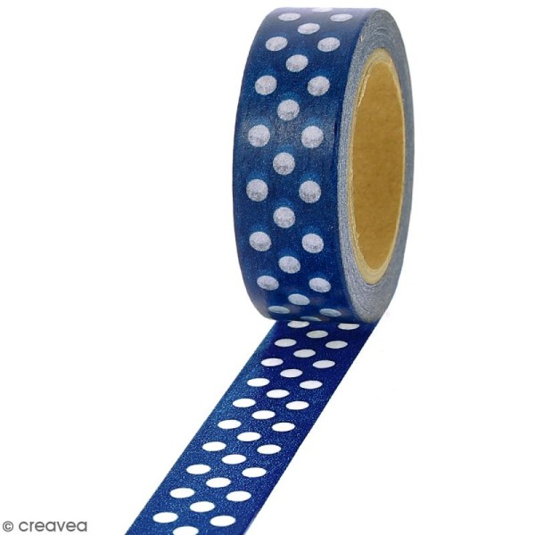 Masking tape Pois blancs sur fond bleu foncé - 1,5 cm x 10 m - Photo n°1