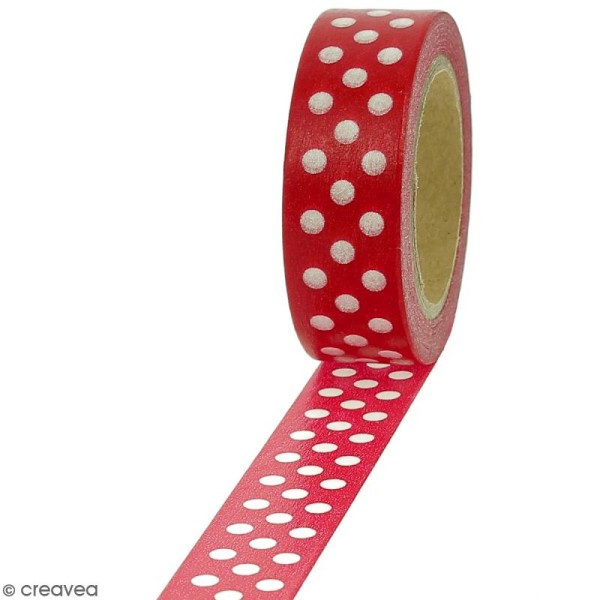 Masking tape Pois blancs sur fond rouge foncé - 1,5 cm x 10 m - Photo n°1