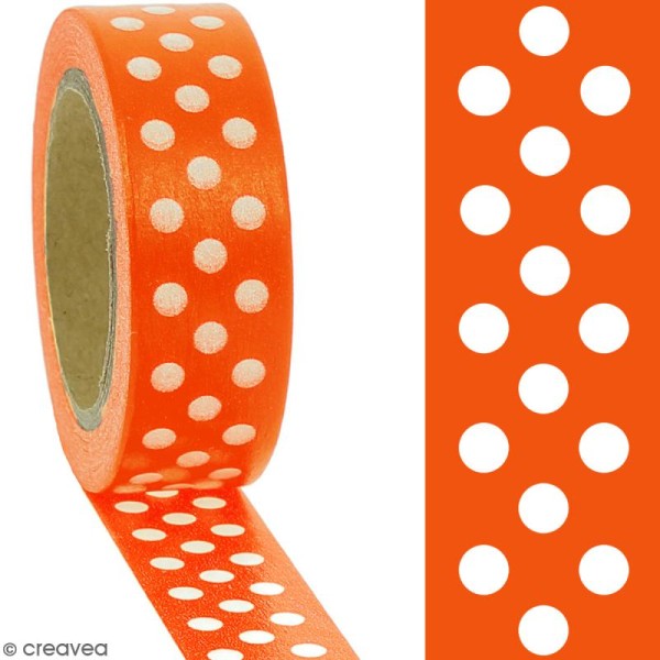 Masking tape Pois blancs sur fond orange - 1,5 cm x 10 m - Photo n°2