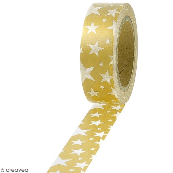 Masking tape Foil Etoiles blanches sur fond jaune doré - 1,5 cm x 10 m - Photo n°1