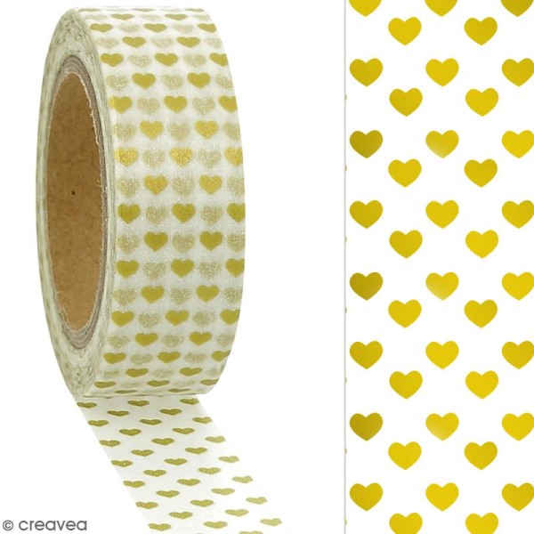 Masking tape Foil Petits coeurs dorés sur fond blanc - 1,5 cm x 10 m - Photo n°2