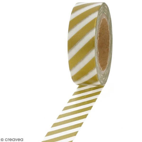 Masking tape Foil Lignes jaune doré sur fond blanc - 1,5 cm x 10 m - Photo n°1