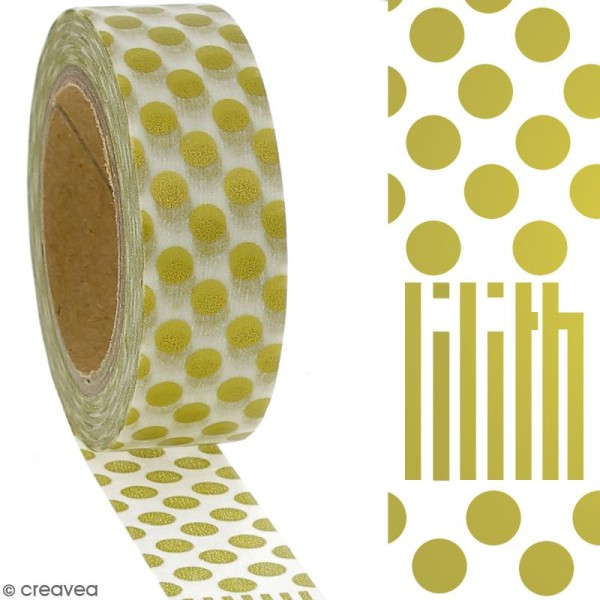 Masking tape Foil Pois dorés sur fond blanc - 1,5 cm x 10 m - Photo n°2