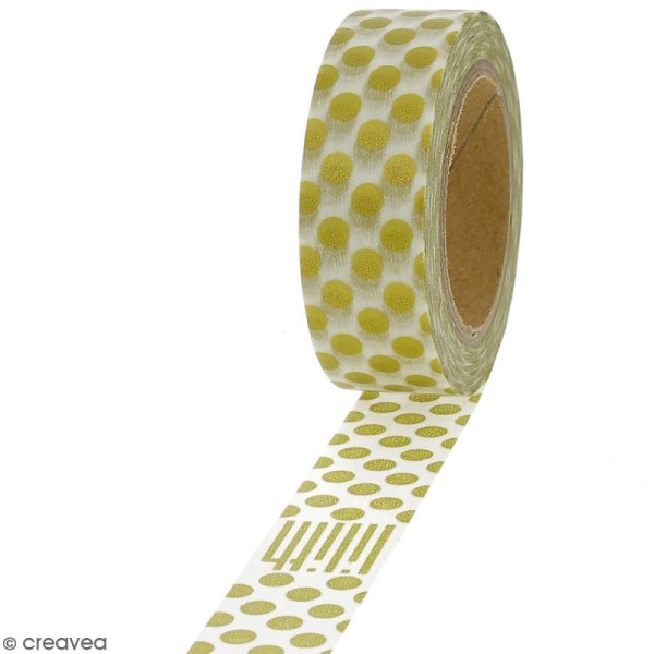 Masking tape Foil Pois dorés sur fond blanc - 1,5 cm x 10 m - Photo n°1