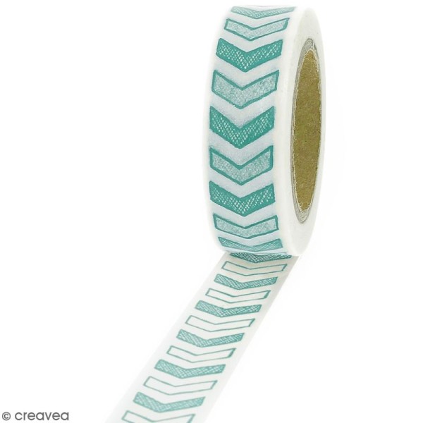 Masking tape Chevrons bleu clair sur fond blanc - 1,5 cm x 10 m - Photo n°1