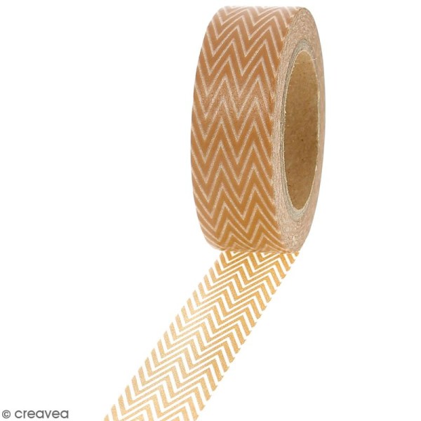 Masking tape Lignes dentelées blanches et marron - 1,5 cm x 10 m - Photo n°1
