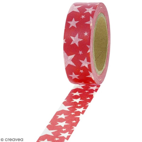 Masking tape Etoiles blanches sur fond rouge foncé - 1,5 cm x 10 m - Photo n°1