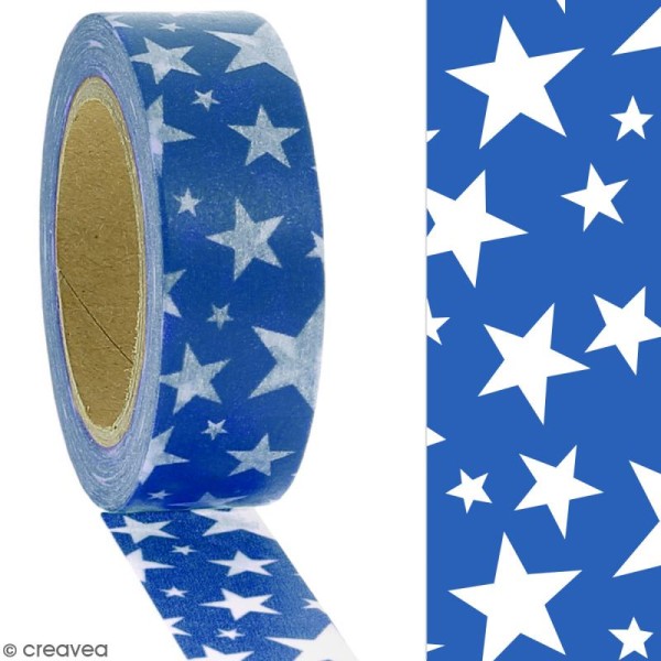 Masking tape Etoiles blanches sur fond bleu - 1,5 cm x 10 m - Photo n°2