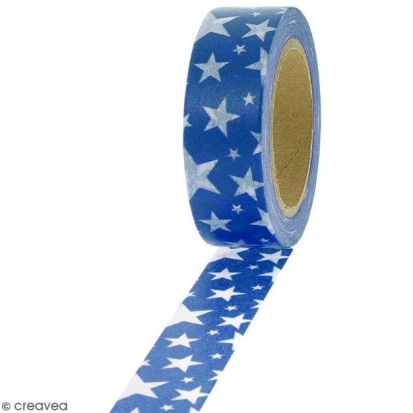 Masking tape Etoiles blanches sur fond bleu - 1,5 cm x 10 m - Photo n°1