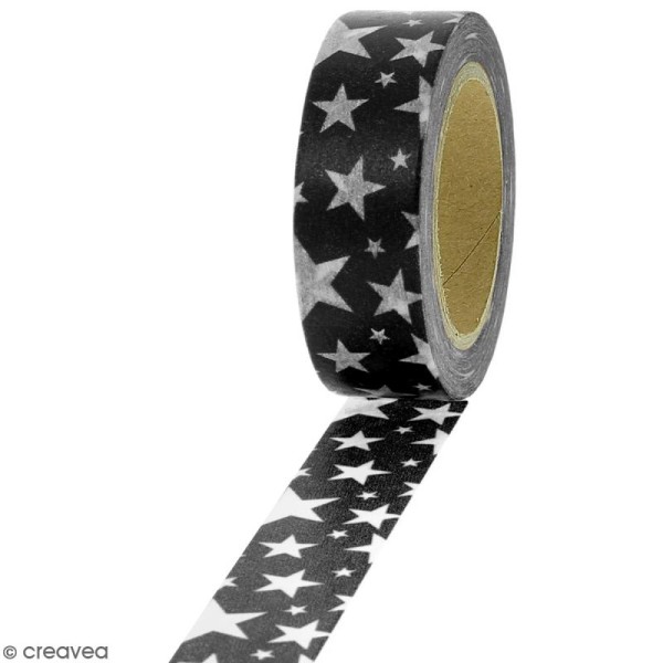 Masking tape Etoiles blanches sur fond noir - 1,5 cm x 10 m - Photo n°1