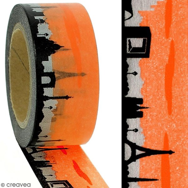 Masking tape Ville de Paris sur fond orange - 2 cm x 10 m - Photo n°2