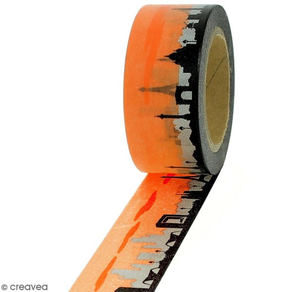 Masking tape Ville de Paris sur fond orange - 2 cm x 10 m - Photo n°1