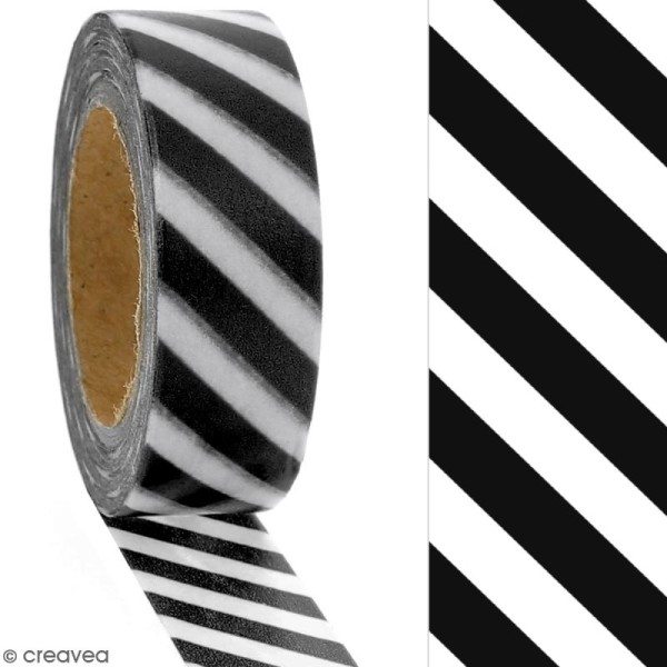 Masking tape Lignes noires et blanches - 1,5 cm x 10 m - Photo n°2
