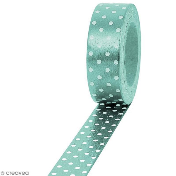 Masking tape - Turquoise à pois blancs - 1,5 cm x 10 m - Photo n°1