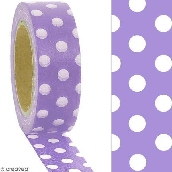 Masking tape Pois blancs sur fond violet lila - 1,5 cm x 10 m - Photo n°2