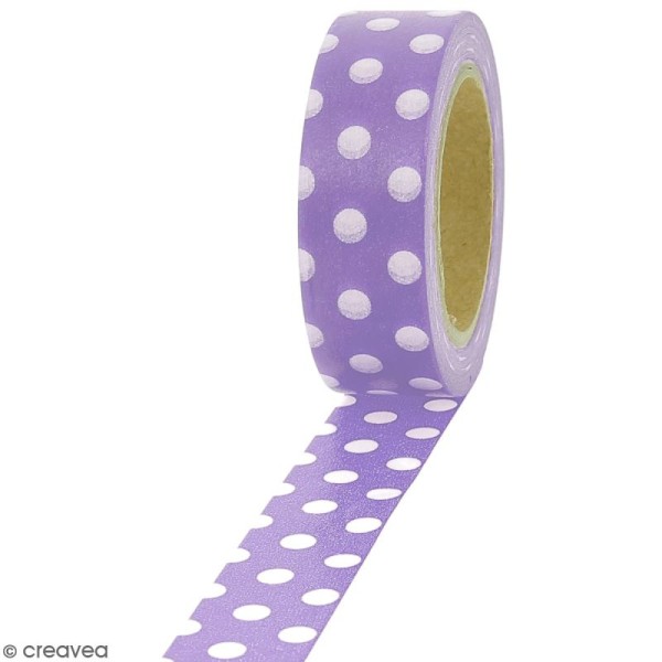 Masking tape Pois blancs sur fond violet lila - 1,5 cm x 10 m - Photo n°1