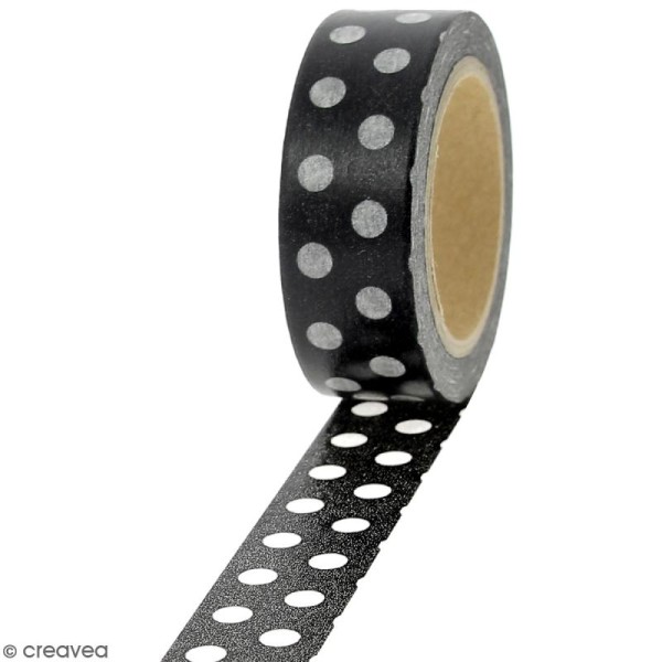 Masking tape Pois blancs sur fond noir - 1,5 cm x 10 m - Photo n°1