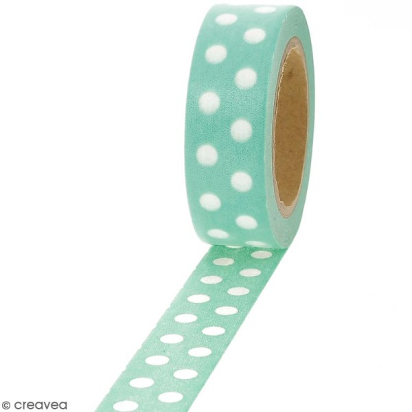 Masking tape Pois blancs sur fond bleu pastel - 1,5 cm x 10 m - Photo n°1