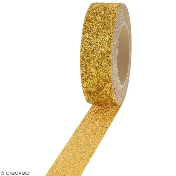 Masking tape Glitter Jaune doré - Résistant - 1,5 cm x 10 m - Photo n°1