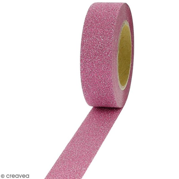 Masking tape Glitter Rose fuchsia - Résistant - 1,5 cm x 10 m - Photo n°1