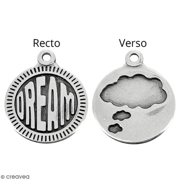 Breloque en Métal - Médaille Dream de 15 mm de diamètre - Photo n°1