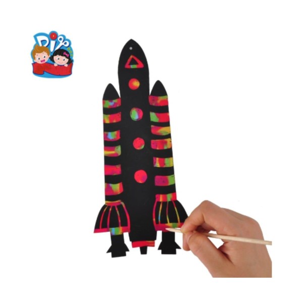 1pc Fusée Vaisseau de l'Espace Papier Décor Magique de Dessin Toy Jeu à Gratter Kit Enfants l'Art de - Photo n°1