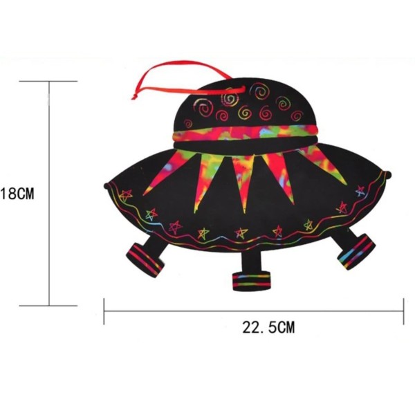 1pc Soucoupe Volante Ufo de l'Espace Papier Décor Magique de Dessin Toy Jeu à Gratter Kit Enfants l' - Photo n°1