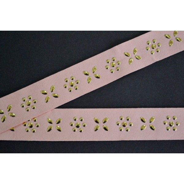 Galon simili daim en bande de 85cm, rose pastel motif doré 25mm - Photo n°1