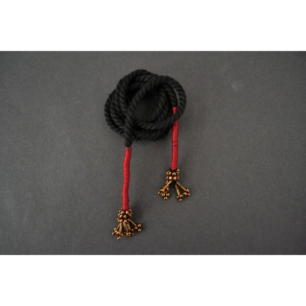Lien corde coton noir et bordeaux, perles mordorées 125cm - Photo n°1