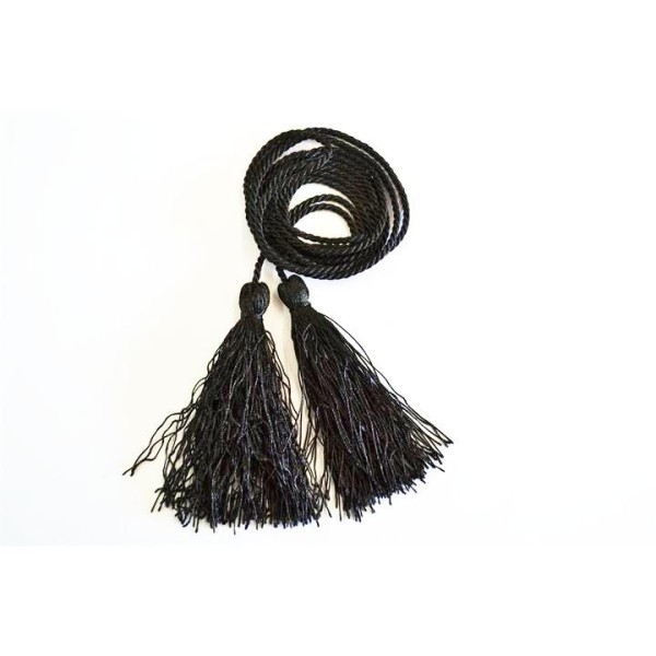 Lien pompon noir frange rayonne 162cm - Photo n°1
