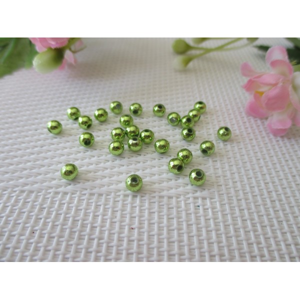 Perles acrylique ronde 4 mm vert nacré x 50 - Photo n°1