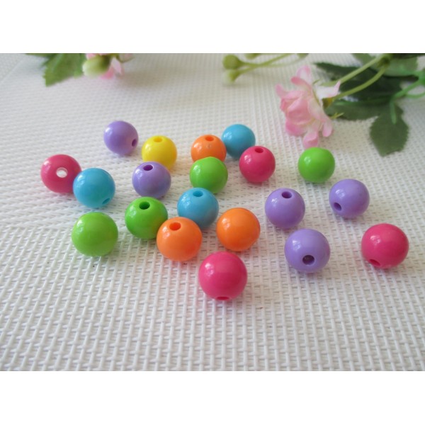 Perles acrylique rondes 10 mm multicolore x 20 - Photo n°1